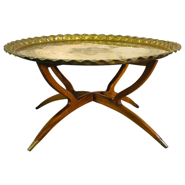 Vintage Spider Leg Coffee Table with Moroccan Brass Tray at 1stDibs