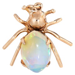 Vintage Spider Pendant Charm Ethiopian Fire Opal 10 Karat Gold Estate Jewelry