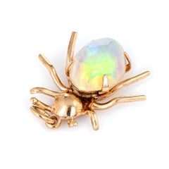 Vintage Spider Pendant Charm Ethiopian Fire Opal 10 Karat Gold Estate Jewelry