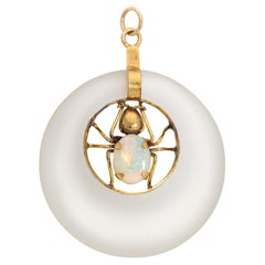 Vintage Spider Pendant Opal Camphor Glass 14k Yellow Gold Estate Fine Jewelry