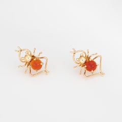 Vintage Spider Stud Earrings Amber 14k Yellow Gold Estate Fine Jewelry