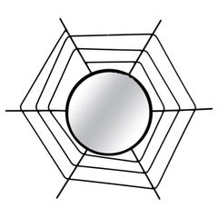 1960s Italian Mid-Century Modern Wall Mirror with Black “Spider Web” Frame
