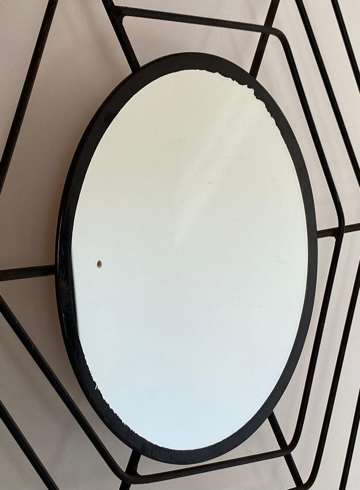 1960s Italian Mid-Century Modern Wall Mirror with Black “Spider Web” Frame For Sale 3