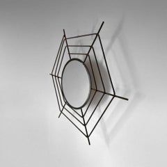 1960s Italian Mid-Century Modern Wall Mirror with Black “Spider Web” Frame
