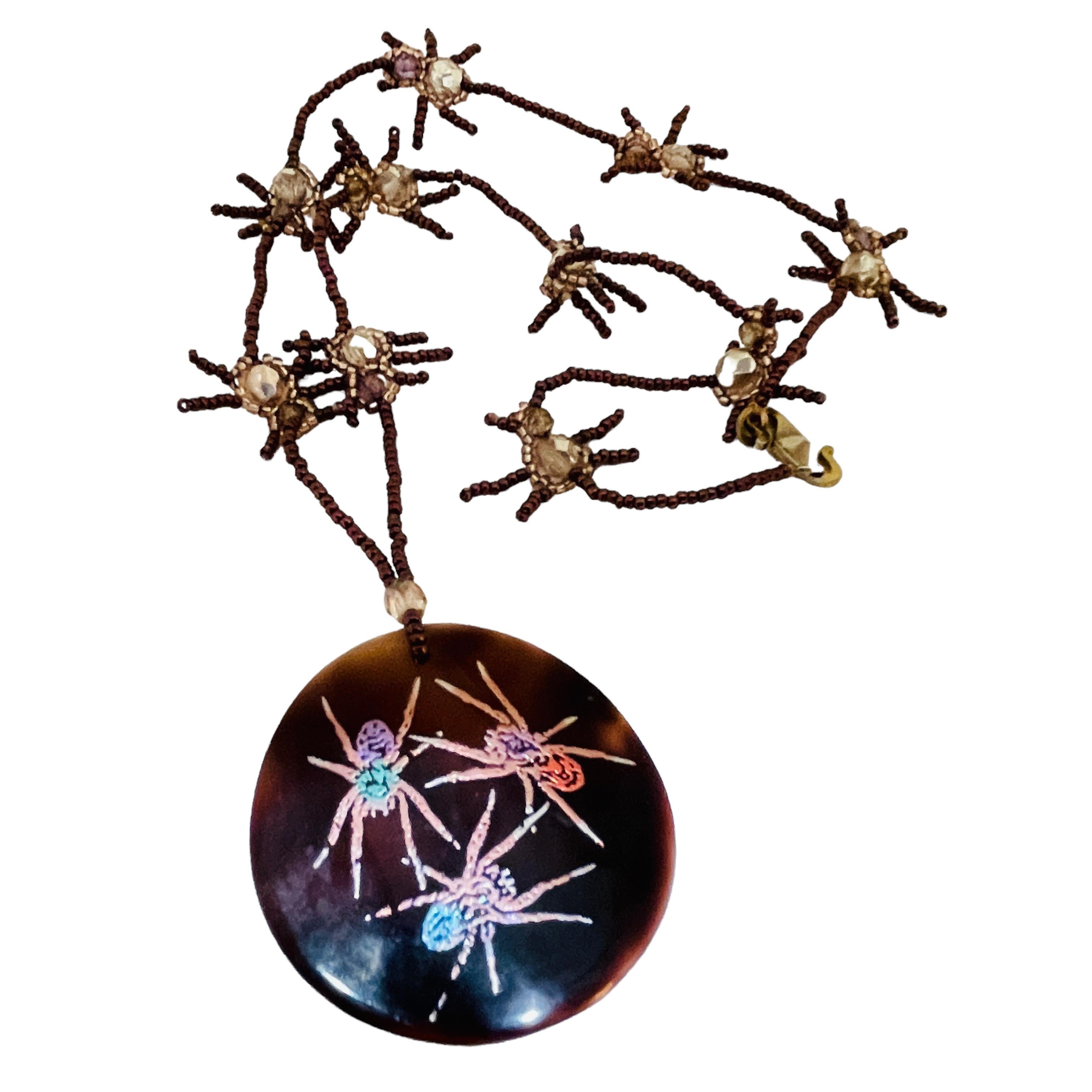 Vintage Spinnen große Anhänger Perlen Designer Halskette im Angebot