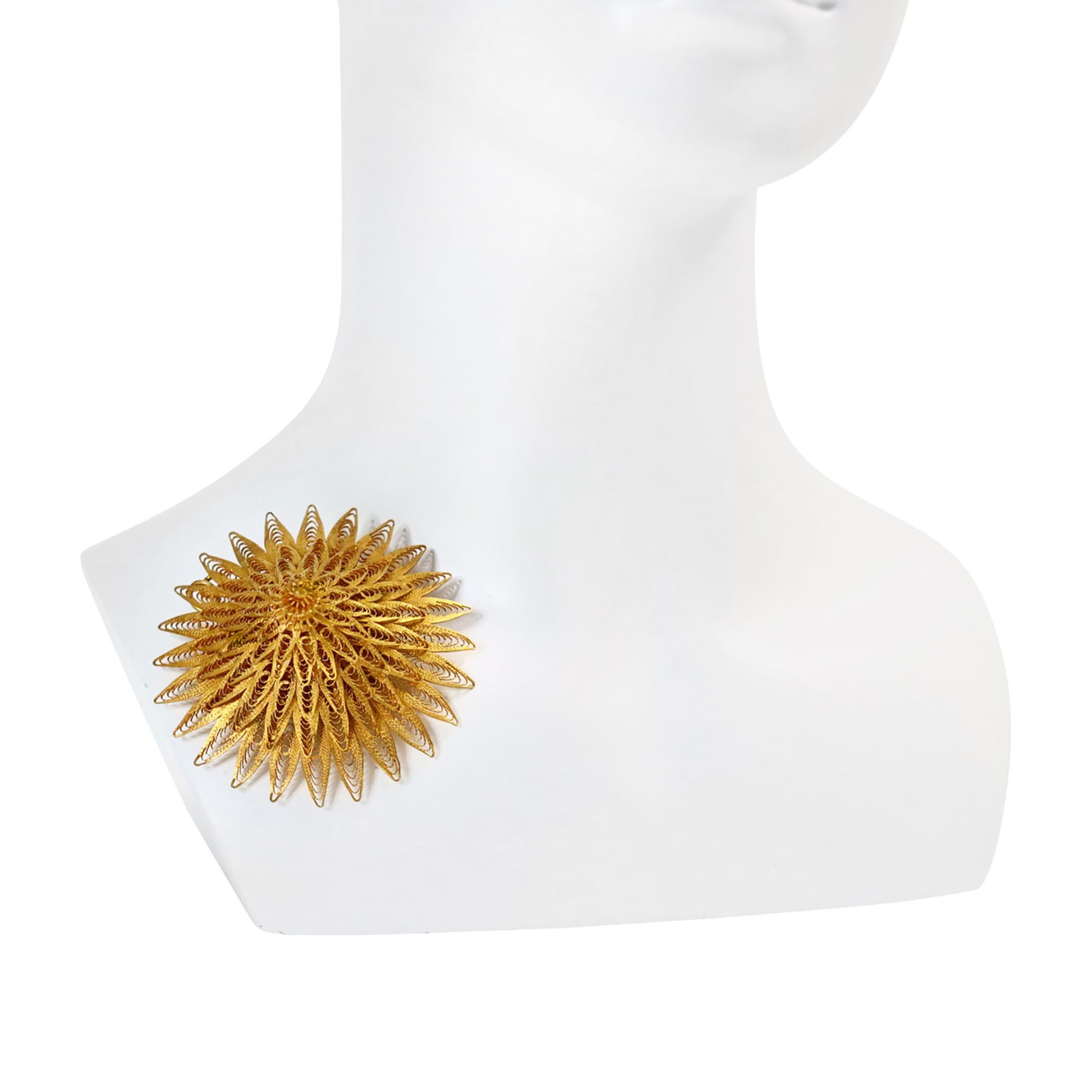Modern Vintage Spiky Gold Filigree Brooch, Choker or Pendant Circa 1940s For Sale