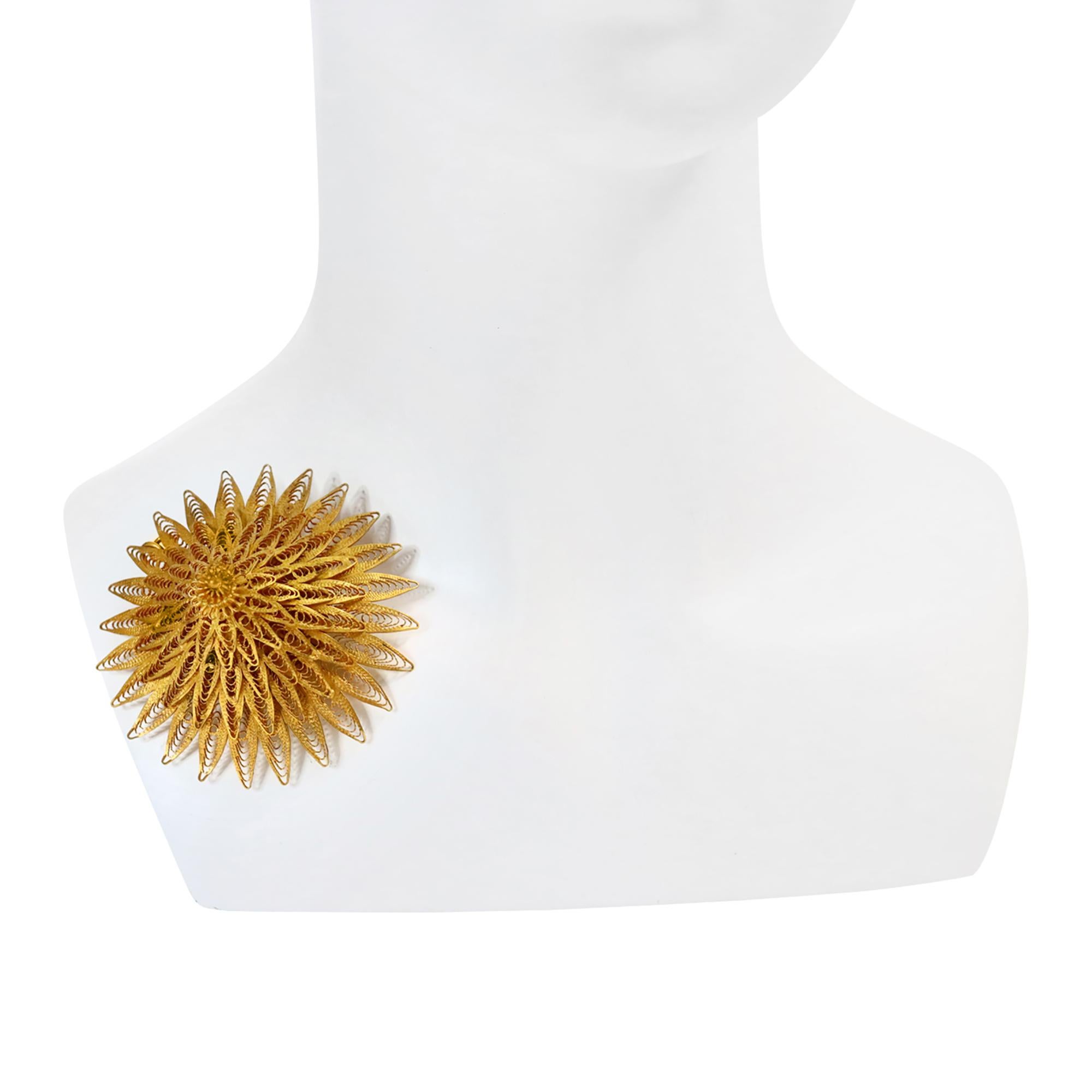Vintage Spiky Gold Filigree Brooch, Choker or Pendant Circa 1940s In Good Condition For Sale In New York, NY
