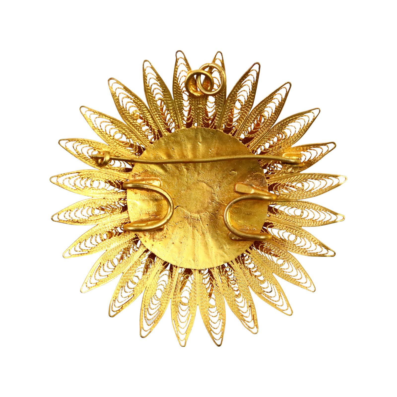 Women's or Men's Vintage Spiky Gold Filigree Brooch, Choker or Pendant Circa 1940s For Sale