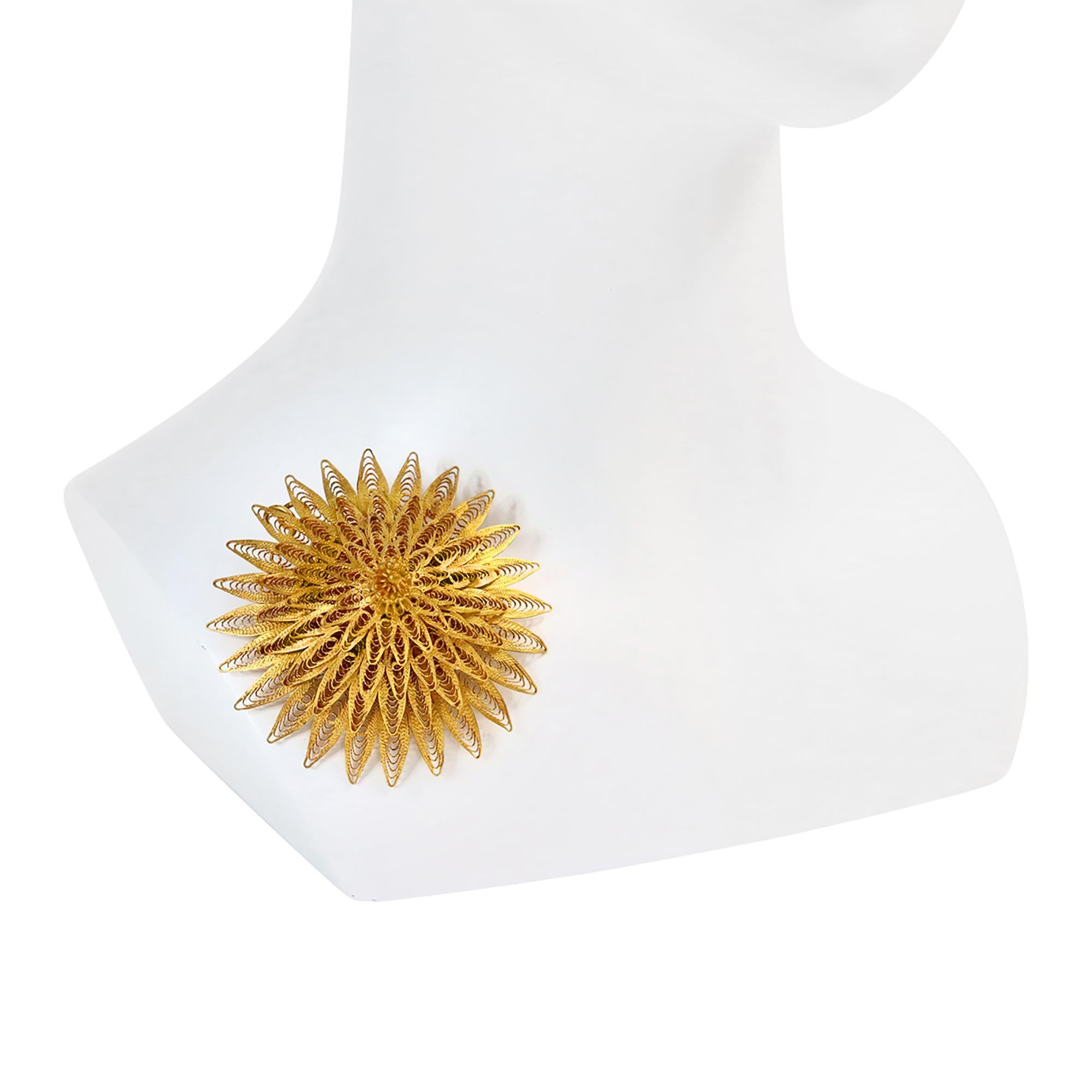 Women's or Men's Vintage Spiky Gold Filigree Brooch, Choker or Pendant Circa 1940s For Sale