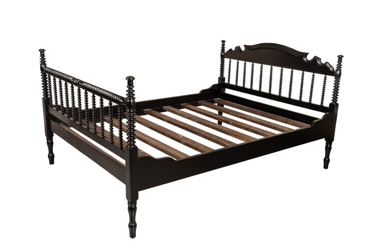Vintage Spindle Bed with Footboard, Newly Painted Black Q For Sale at
