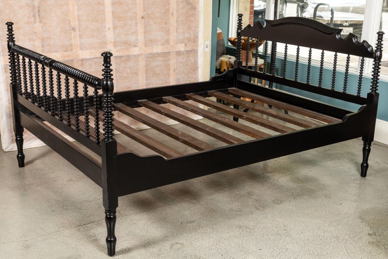 Vintage Spindle Bed with Footboard, Newly Painted Black Q For Sale at