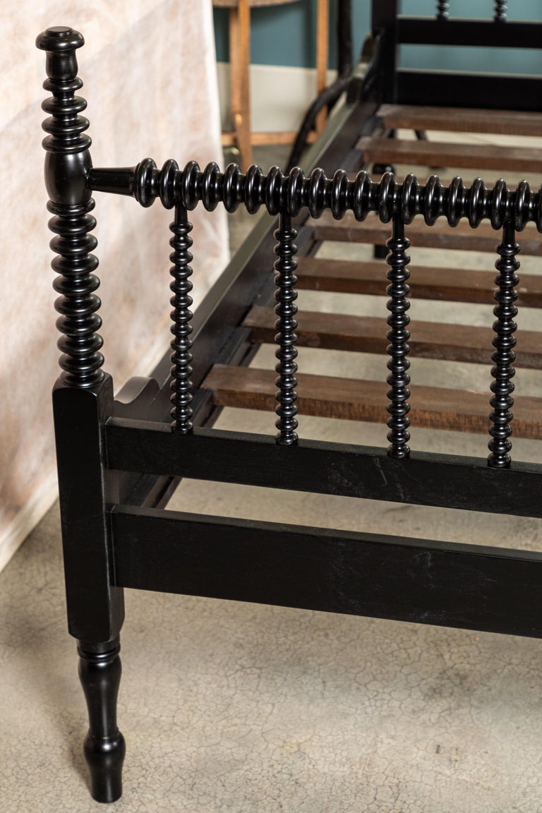 Vintage Spindle Bed with Footboard, Newly Painted Black Q For Sale at