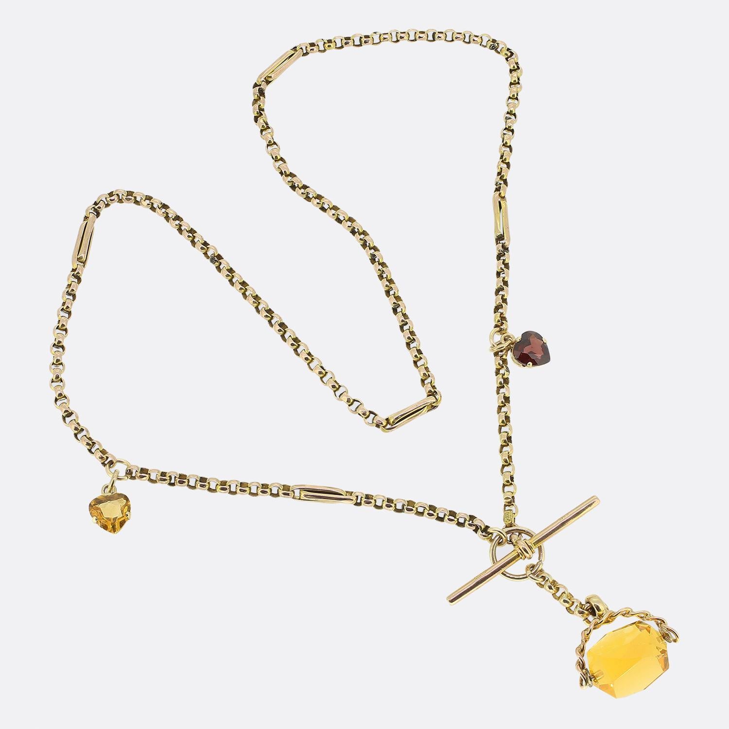 Vintage Spinning Citrine Charm Necklace In Good Condition For Sale In London, GB