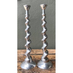 Vintage Spiral Aluminum Candle Holders - A Pair
