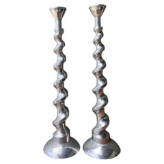 Vintage Spiral Aluminum Candle Holders - A Pair