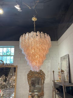 Vintage Spiral Blush Colored Murano Glass Chandelier