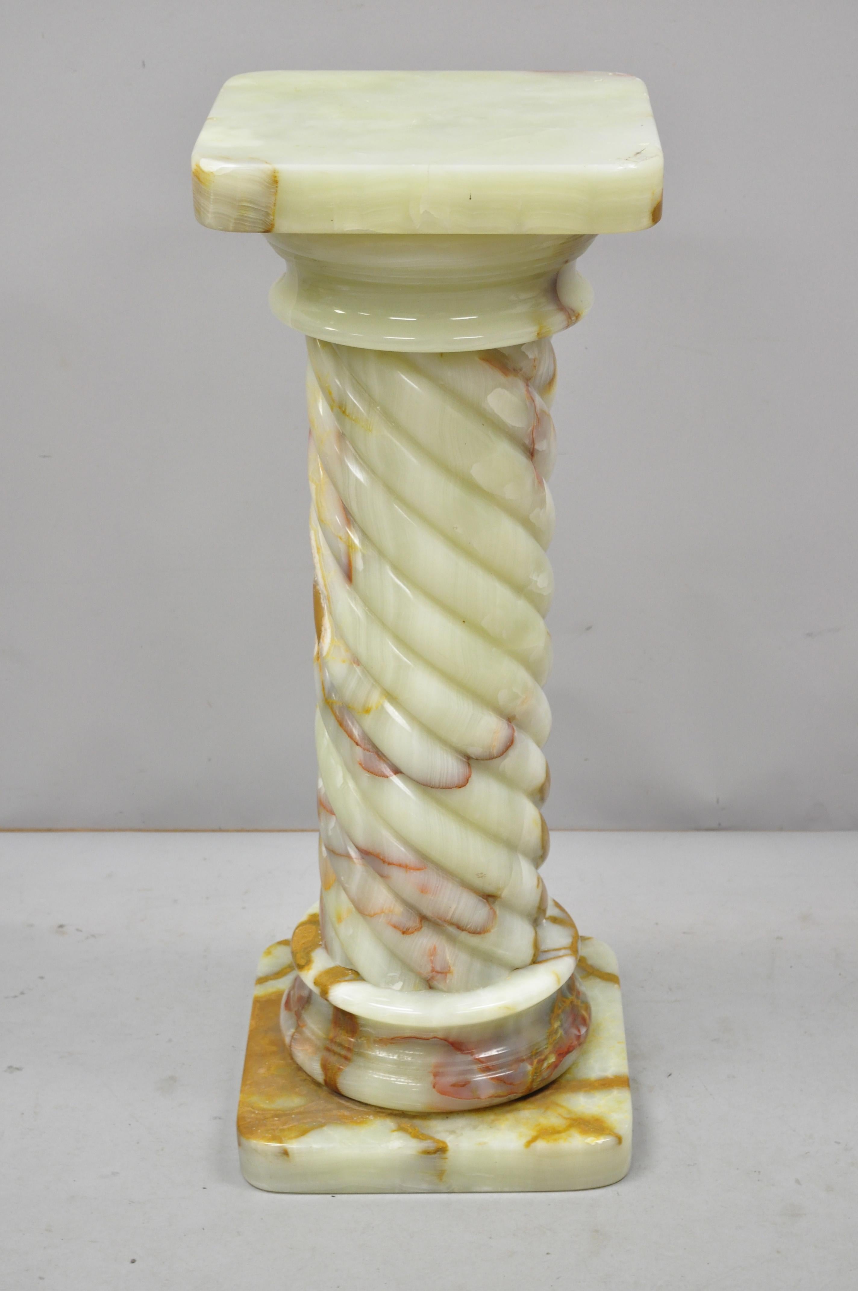 Vintage Spiral Carved Column Form Tall Onyx Pedestal Plant Stand 2