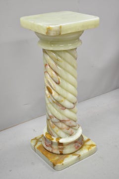 Vintage Spiral Carved Column Form Tall Onyx Pedestal Plant Stand