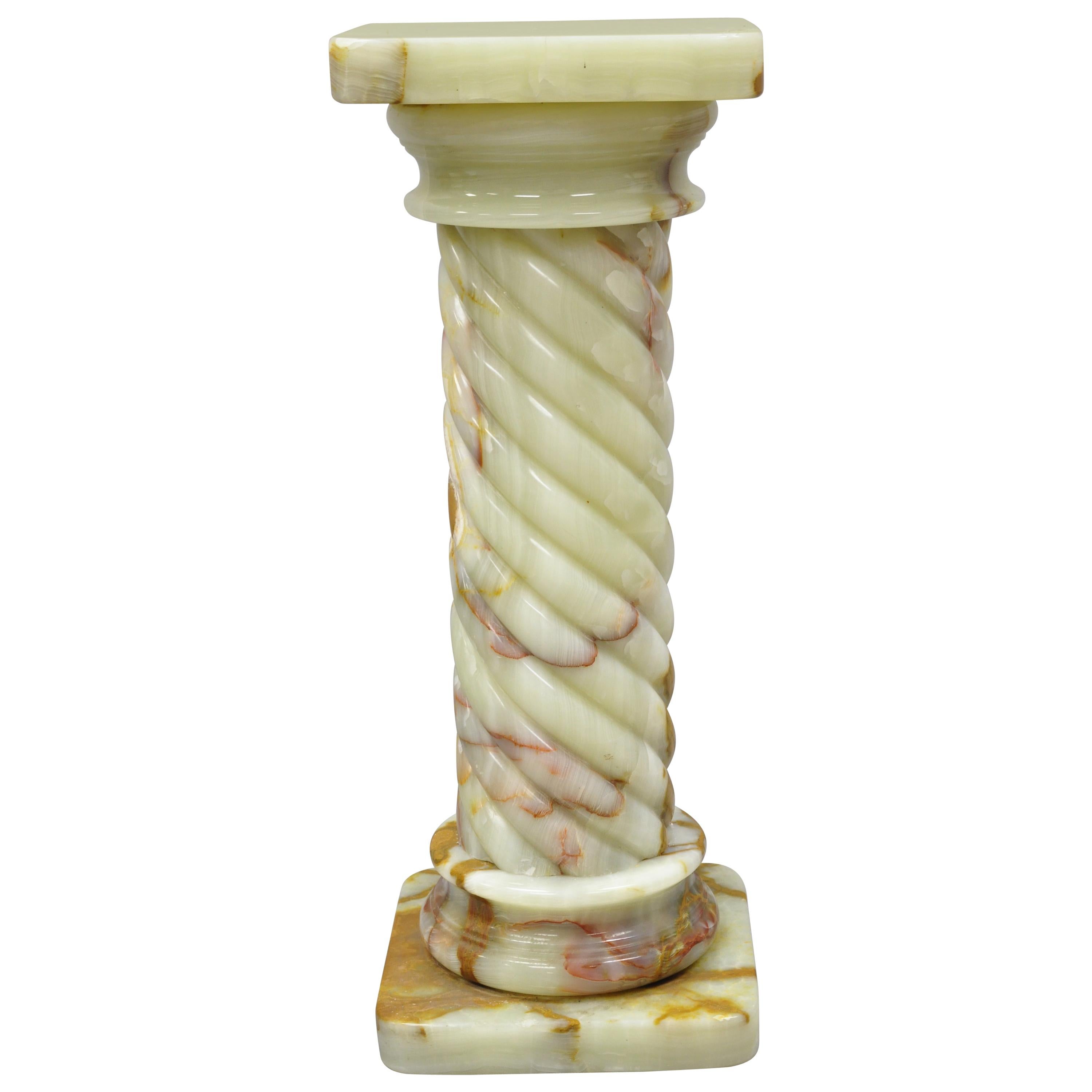 Vintage Spiral Carved Column Form Tall Onyx Pedestal Plant Stand