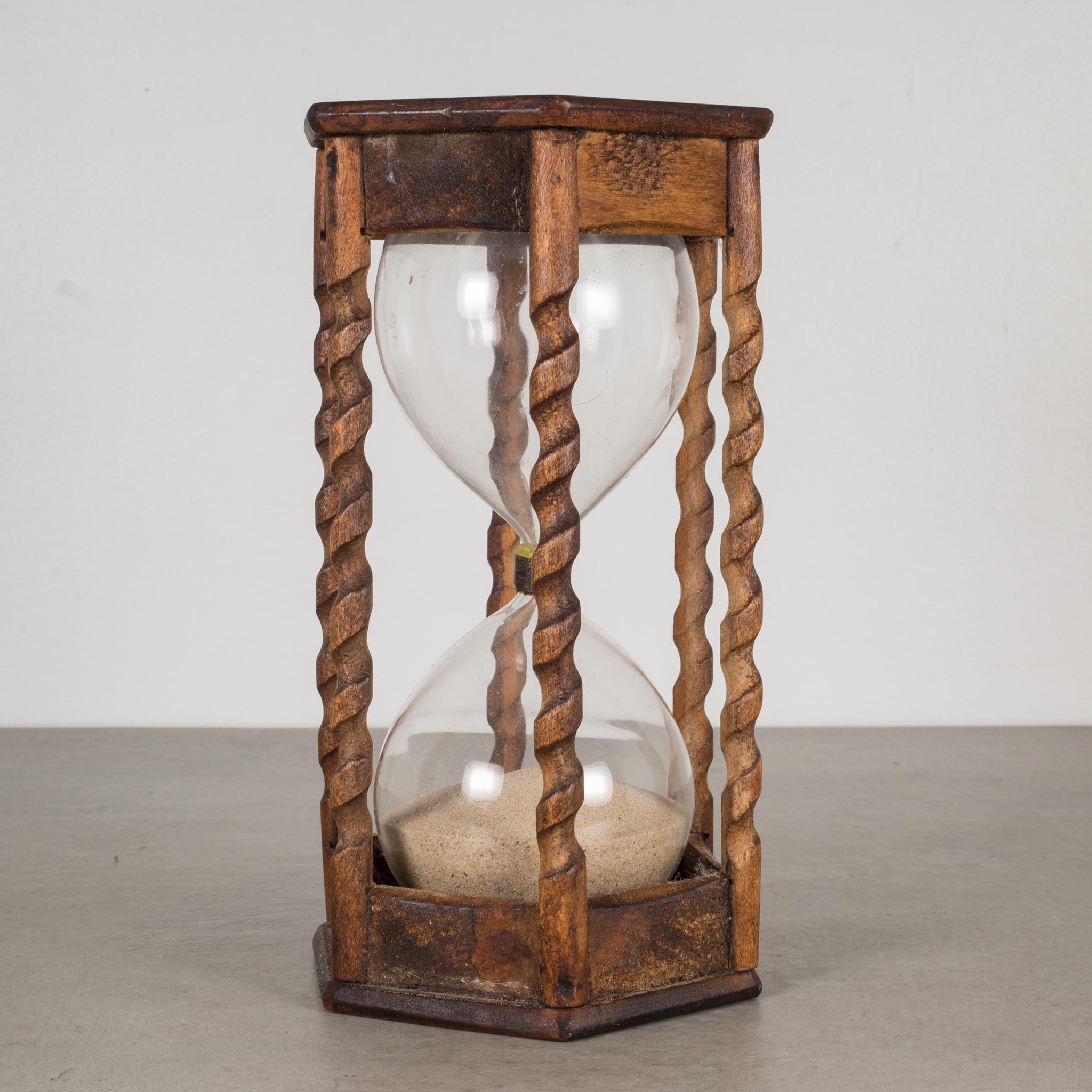 Rustic Vintage Spiral Wood Hourglass, circa 1940-1960