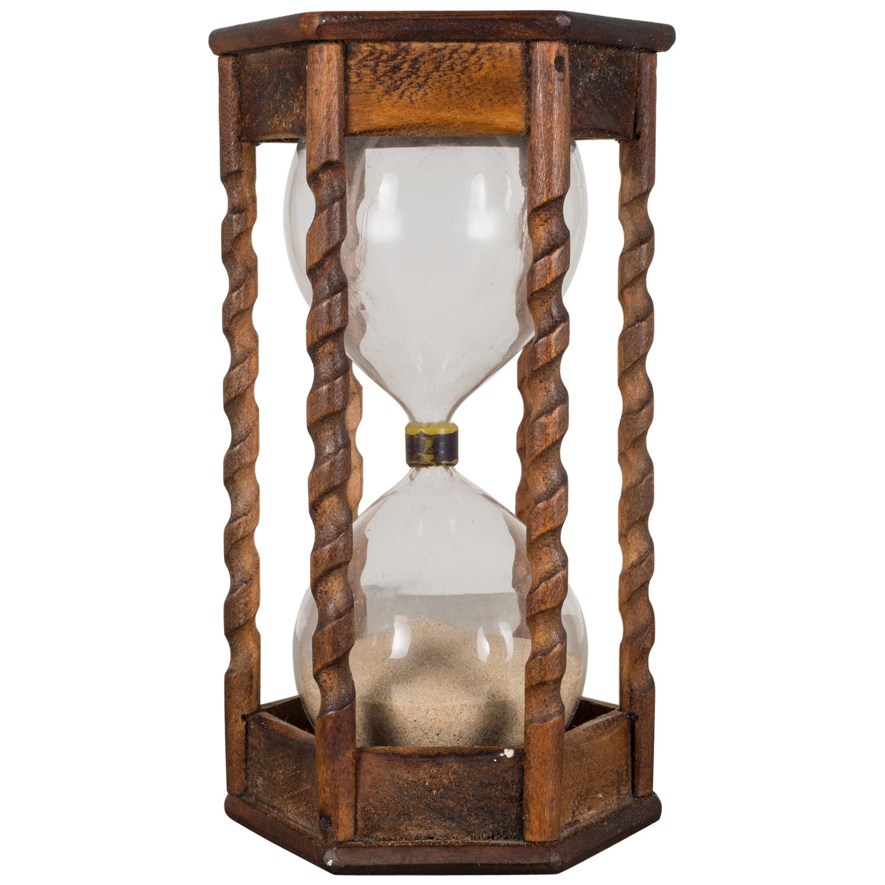 Vintage Spiral Wood Hourglass, circa 1940-1960