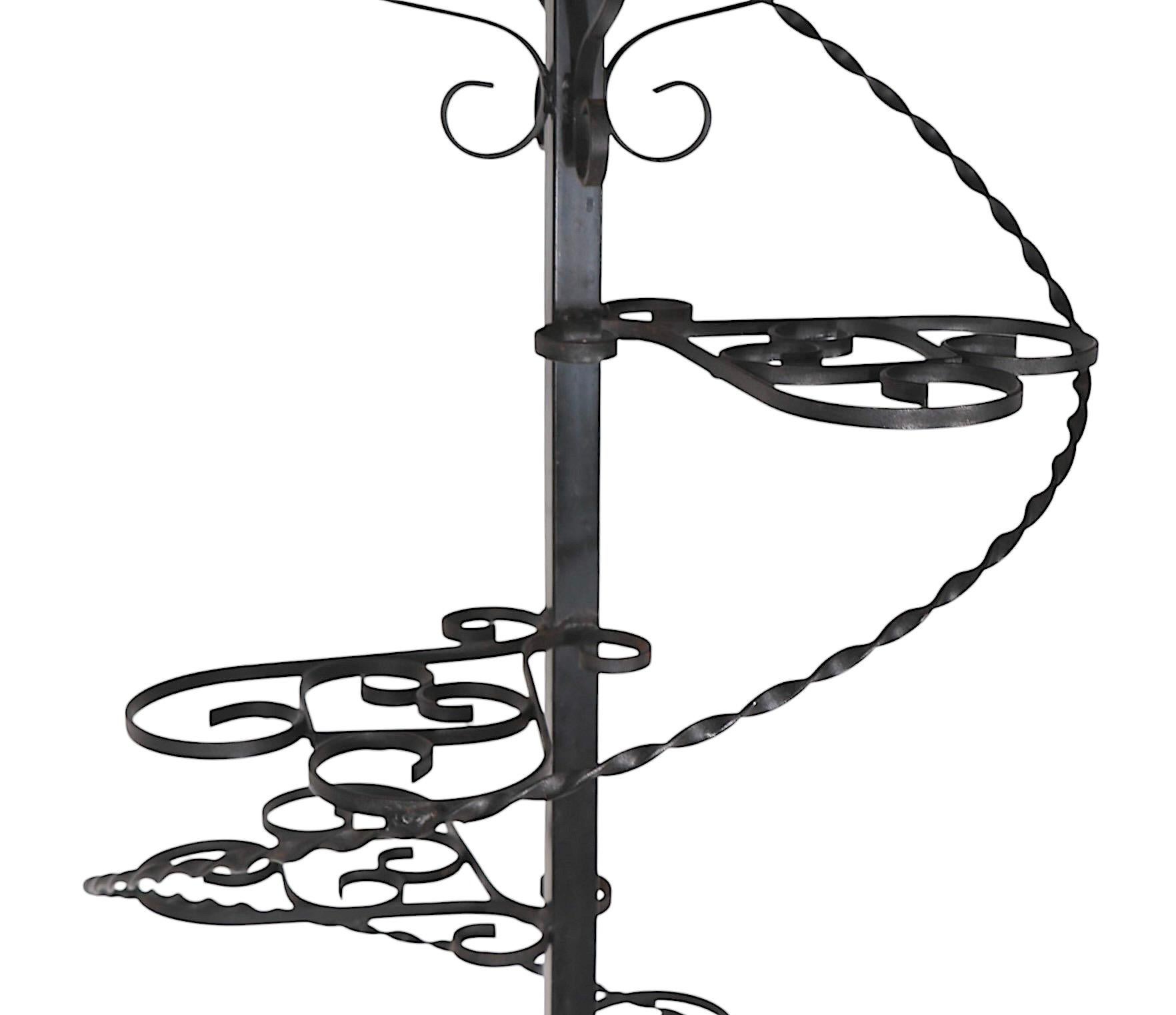 Vintage Spiral Wrought Iron Plant Stand For Sale 4