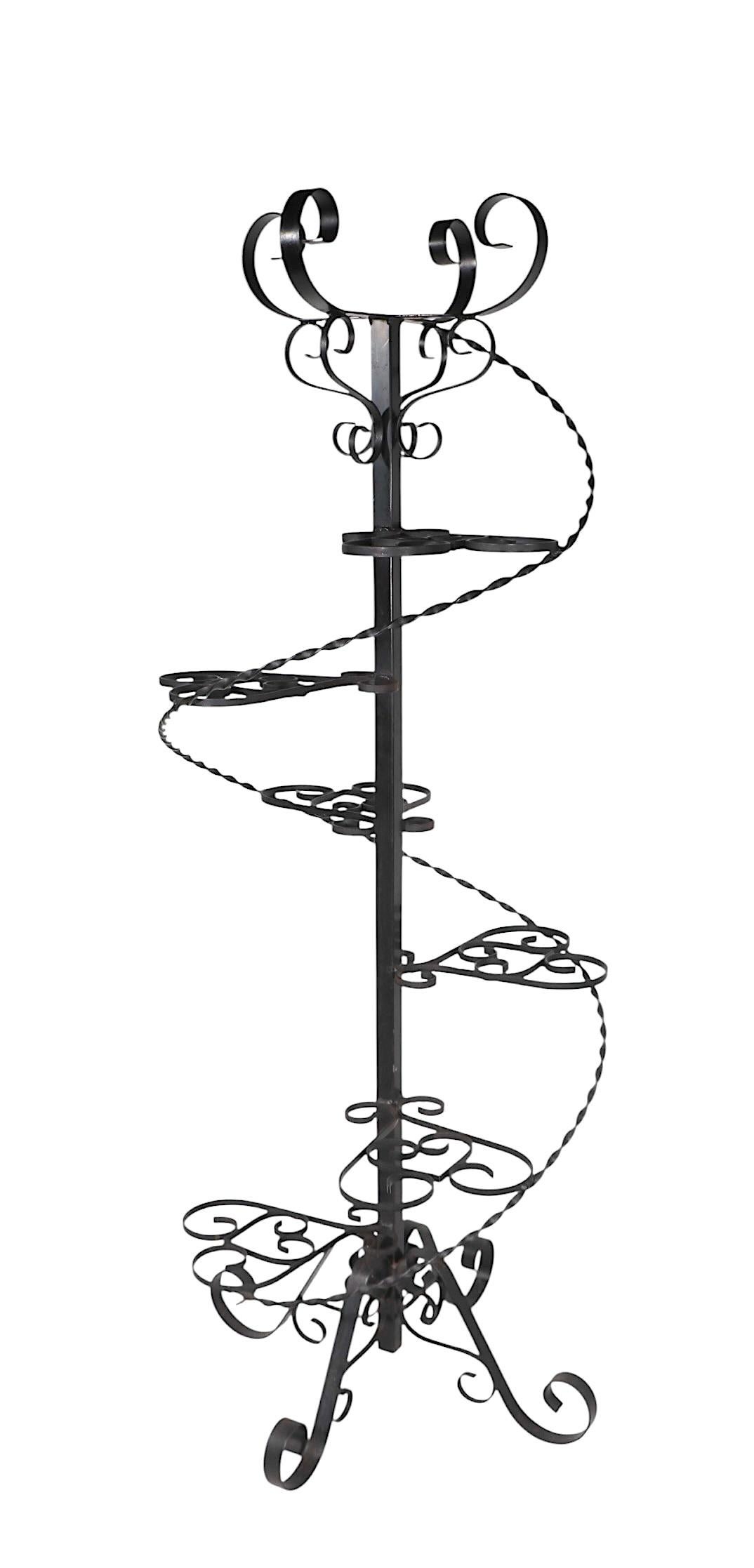 20th Century Vintage Spiral Wrought Iron Plant Stand For Sale
