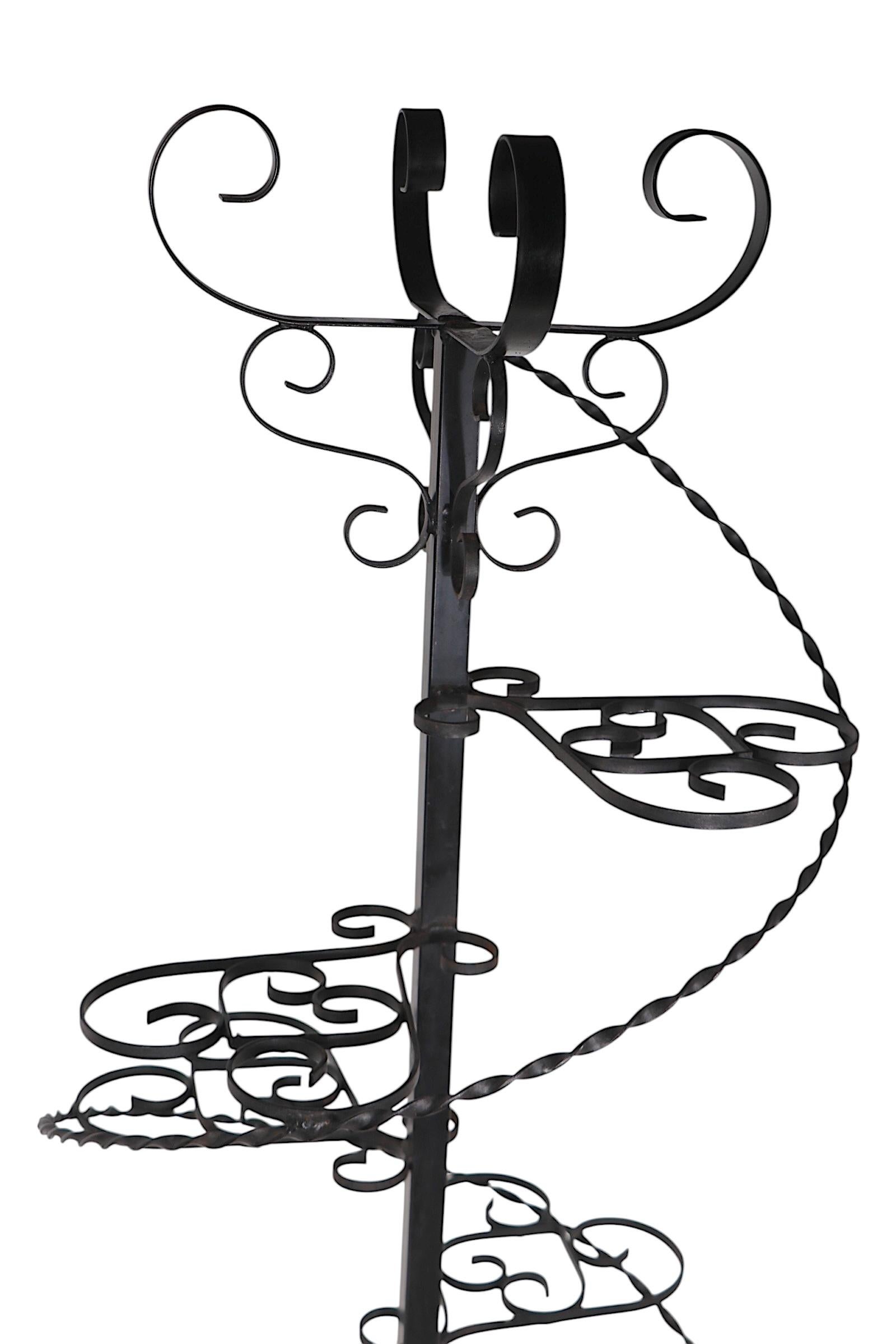 Vintage Spiral Wrought Iron Plant Stand For Sale 3