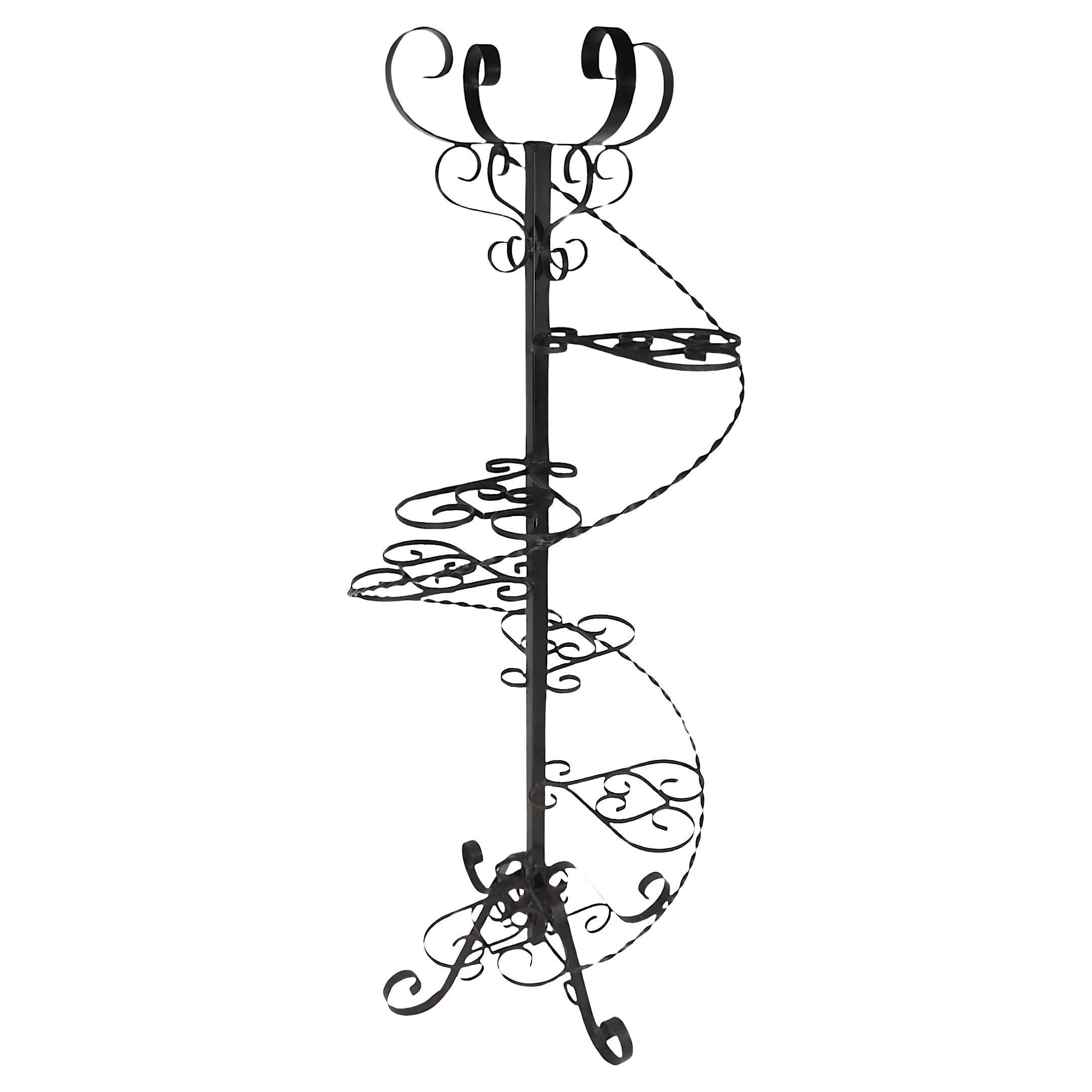 Vintage Spiral Wrought Iron Plant Stand For Sale