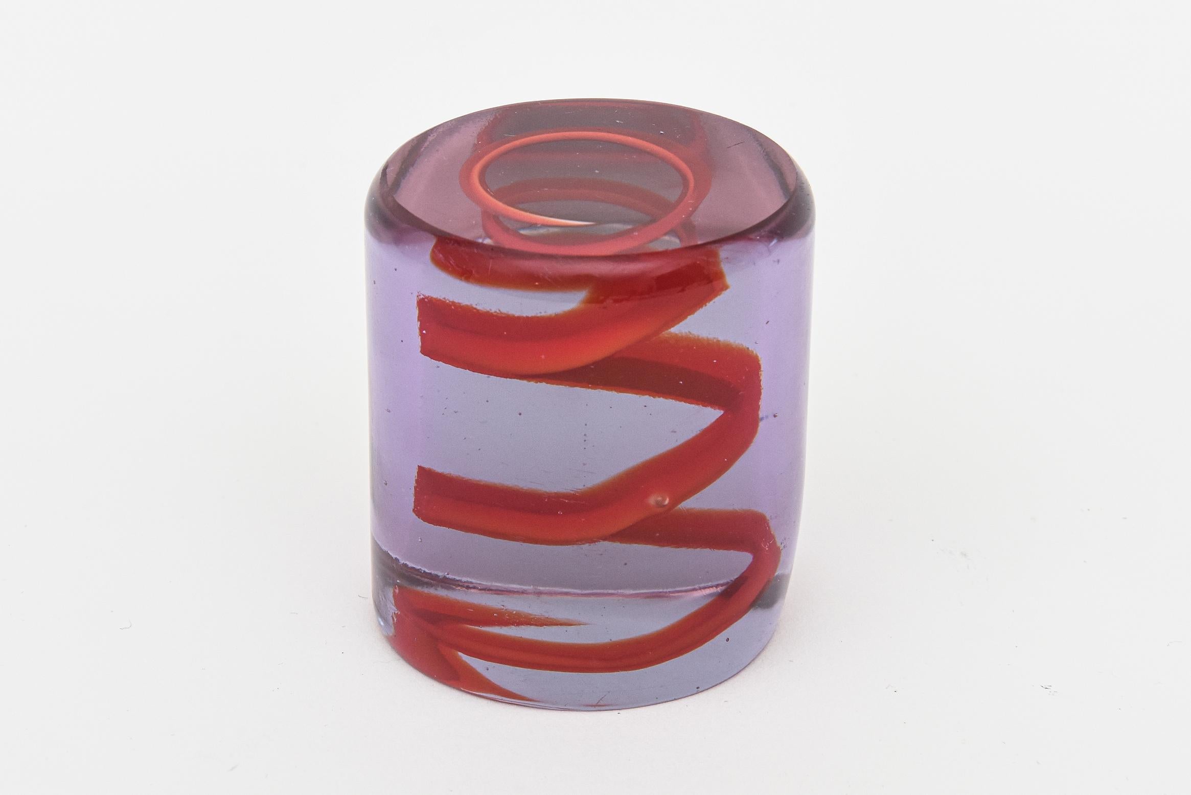 Vintage Spiral Zig Zag Glass Paperweight Purple And Red For Sale 5