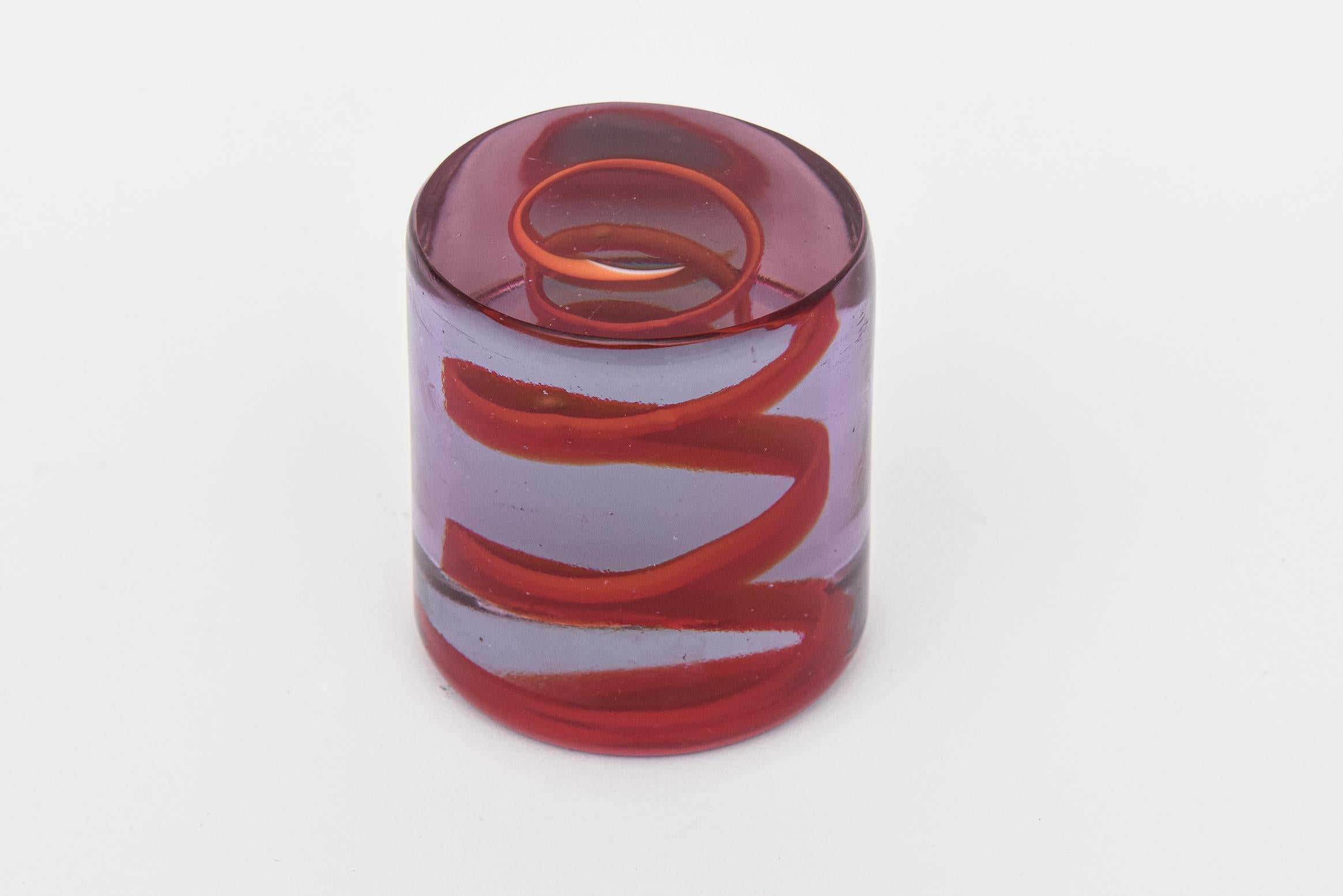 Late 20th Century Vintage Spiral Zig Zag Glass Paperweight Purple And Red For Sale