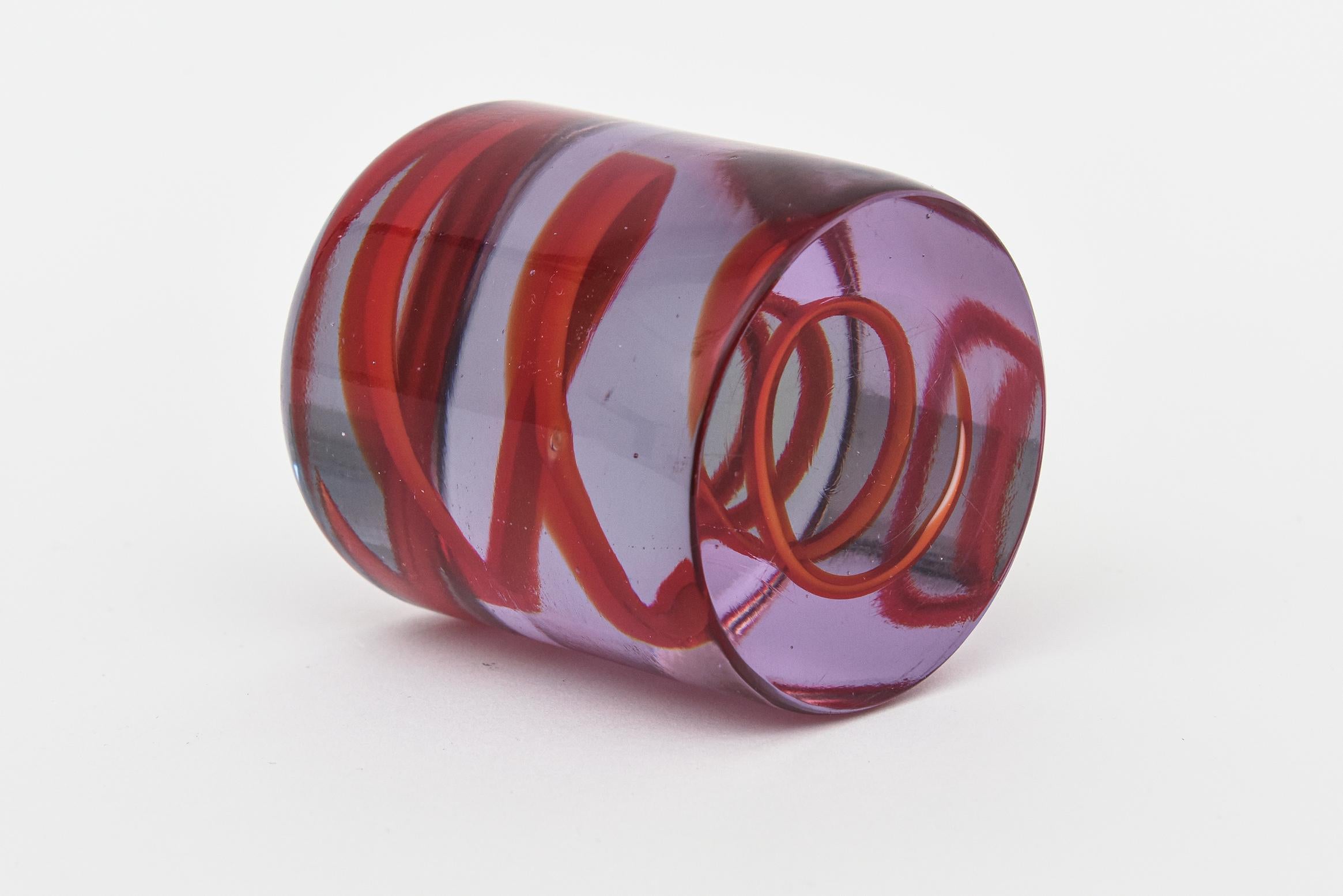 Vintage Spiral Zig Zag Glass Paperweight Purple And Red For Sale 2