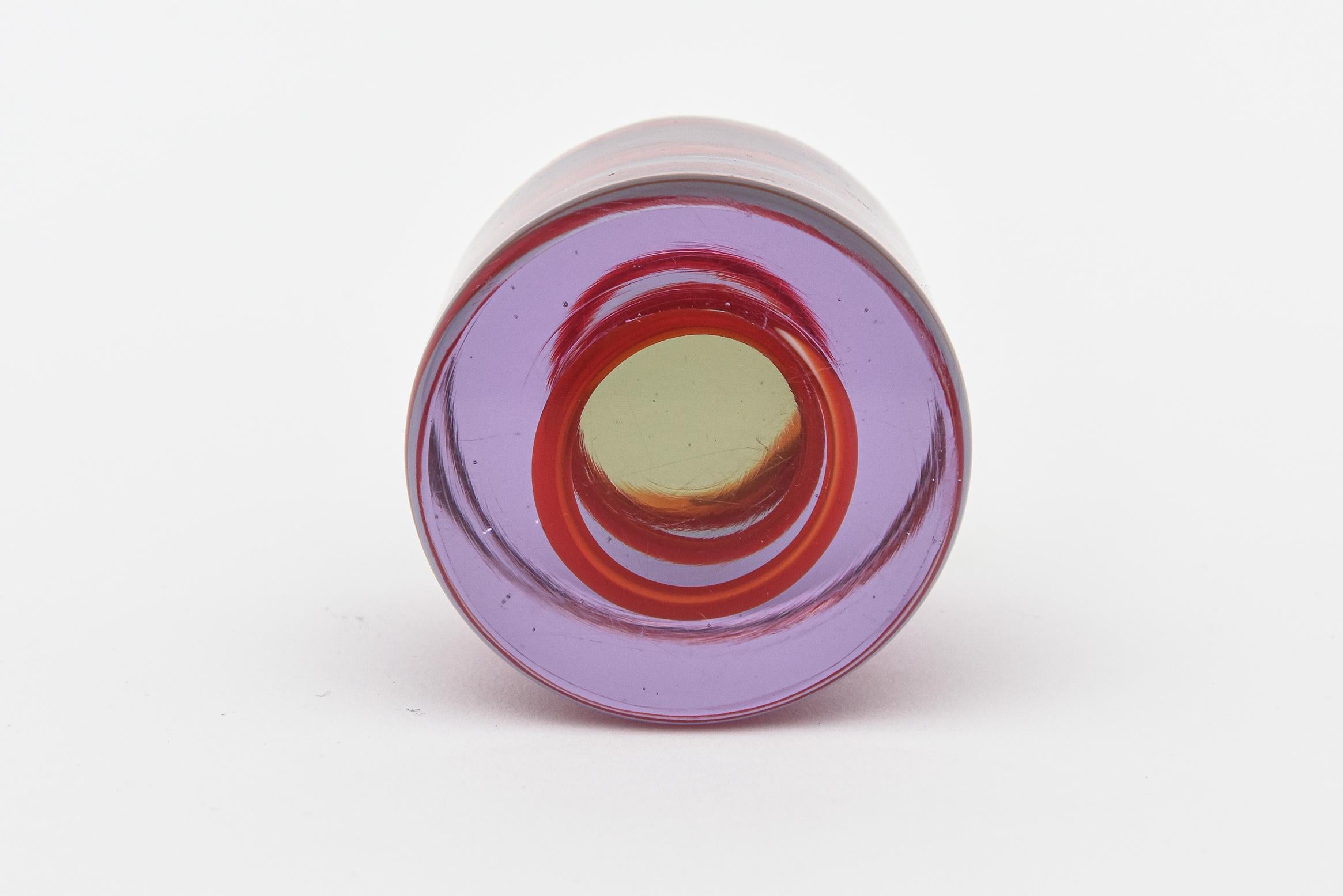 Vintage Spiral Zig Zag Glass Paperweight Purple And Red For Sale 4