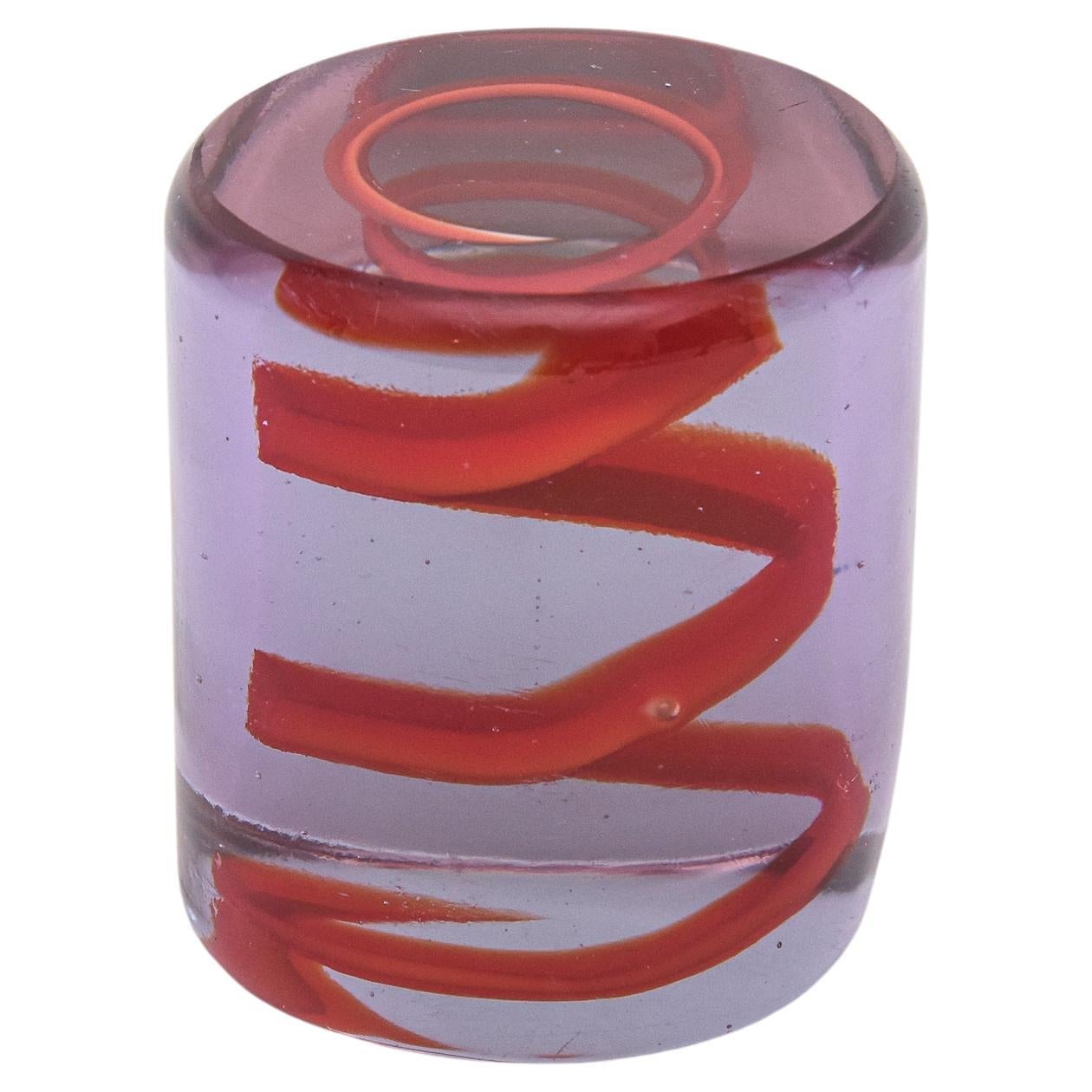 Vintage Spiral Zig Zag Glass Paperweight Purple And Red For Sale