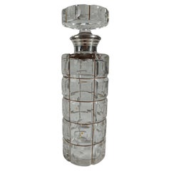 Vintage Spirit Decanter Bottle in Beveled Cut Crystal and Silver, Italy 1950s