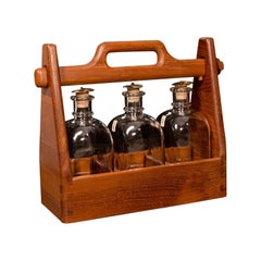 Vintage Spirit Tantalus, Danish, Teak, Glass, Bar Caddy, Decanters, Mid Century