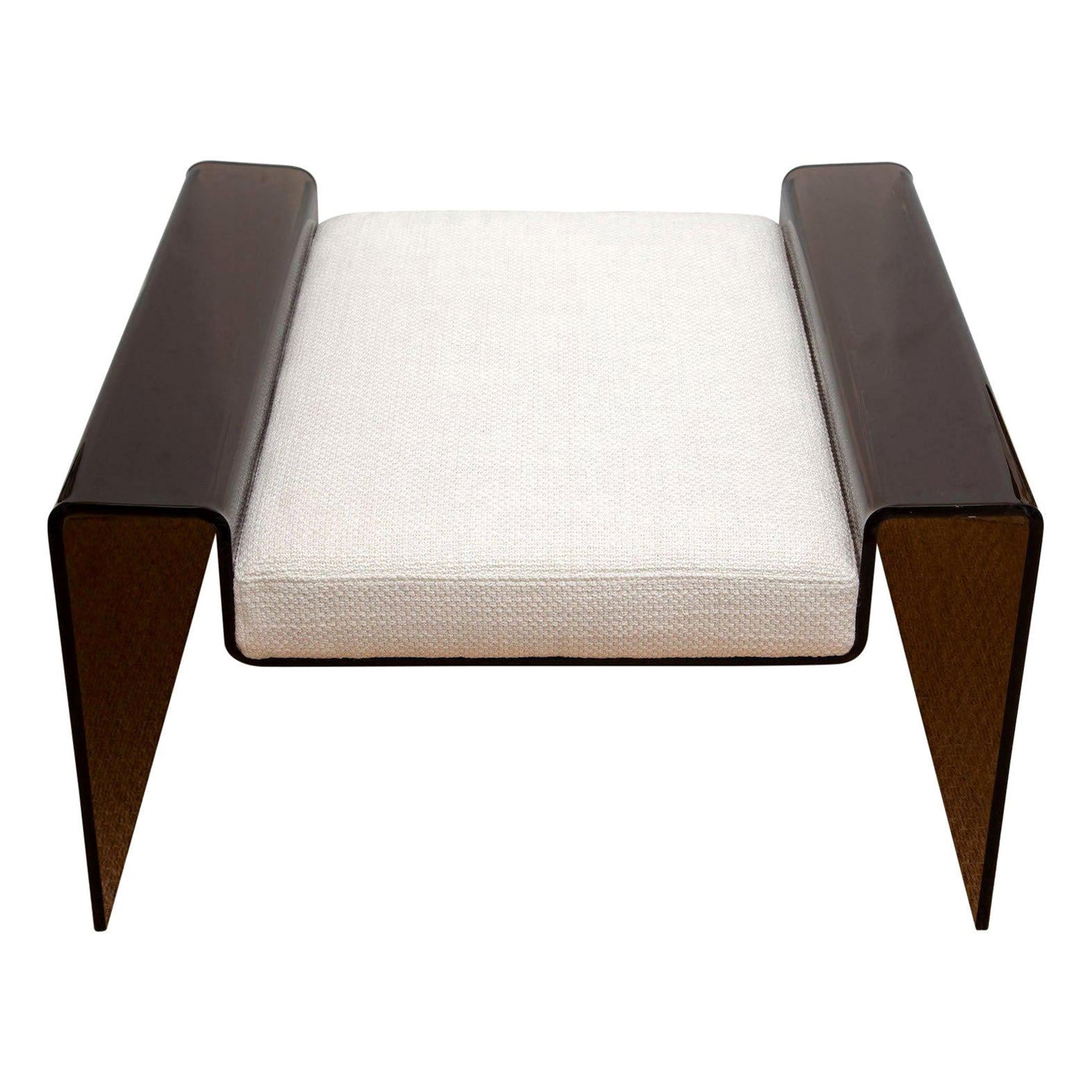 Spiros Zakas Vintage Rare Lucite Fumé Bend Bench, Cuscino Off White