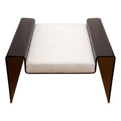 Vintage Spiros Zakas Vintage Rare Smoked Lucite Bend Bench, Off White Cushion