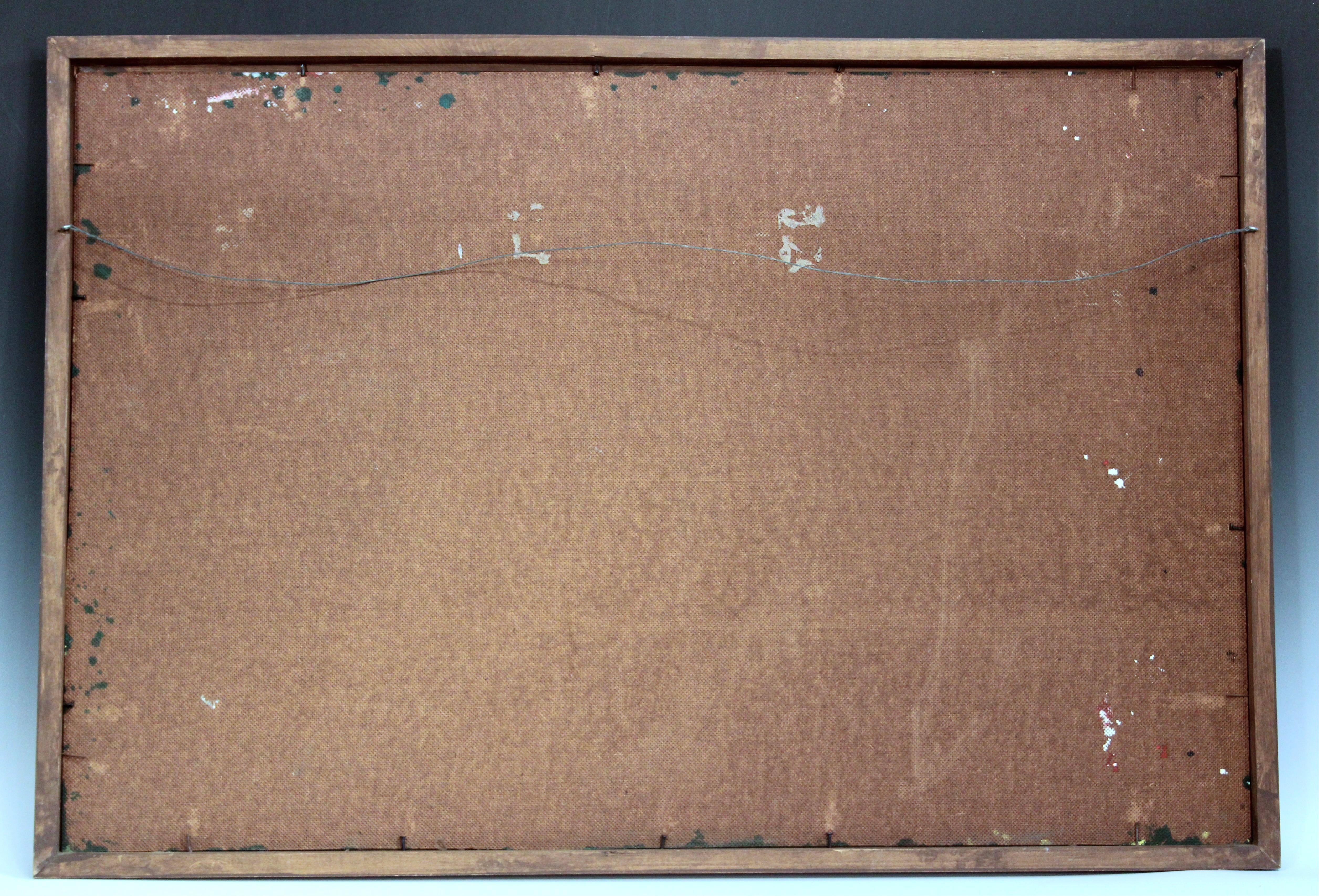 Vintage Splatter Ölgemälde Masonit Abstrakt Modernist gerahmt Groß 25x37, Vintage im Angebot 3