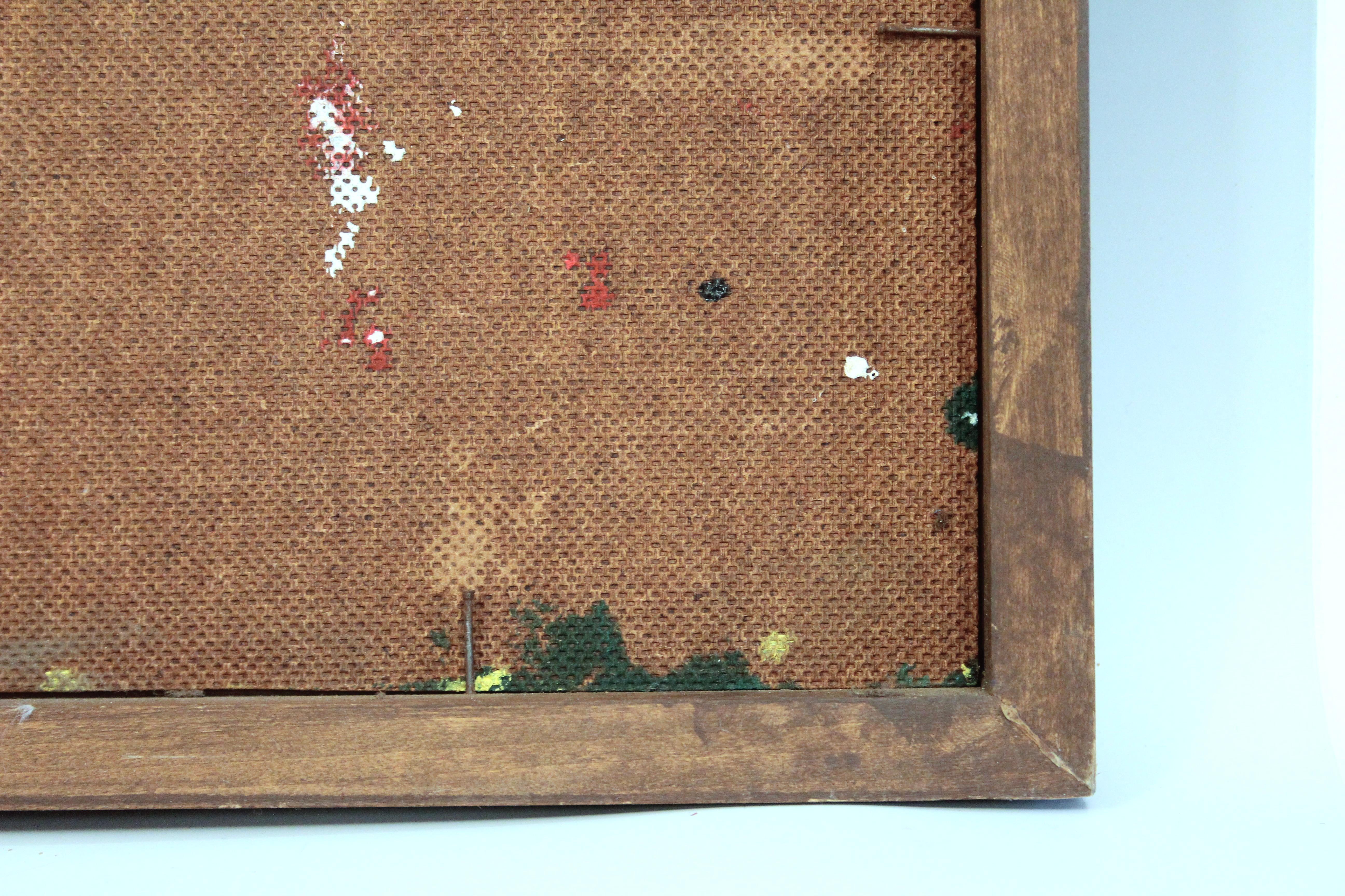 Vintage Splatter Ölgemälde Masonit Abstrakt Modernist gerahmt Groß 25x37, Vintage im Angebot 4