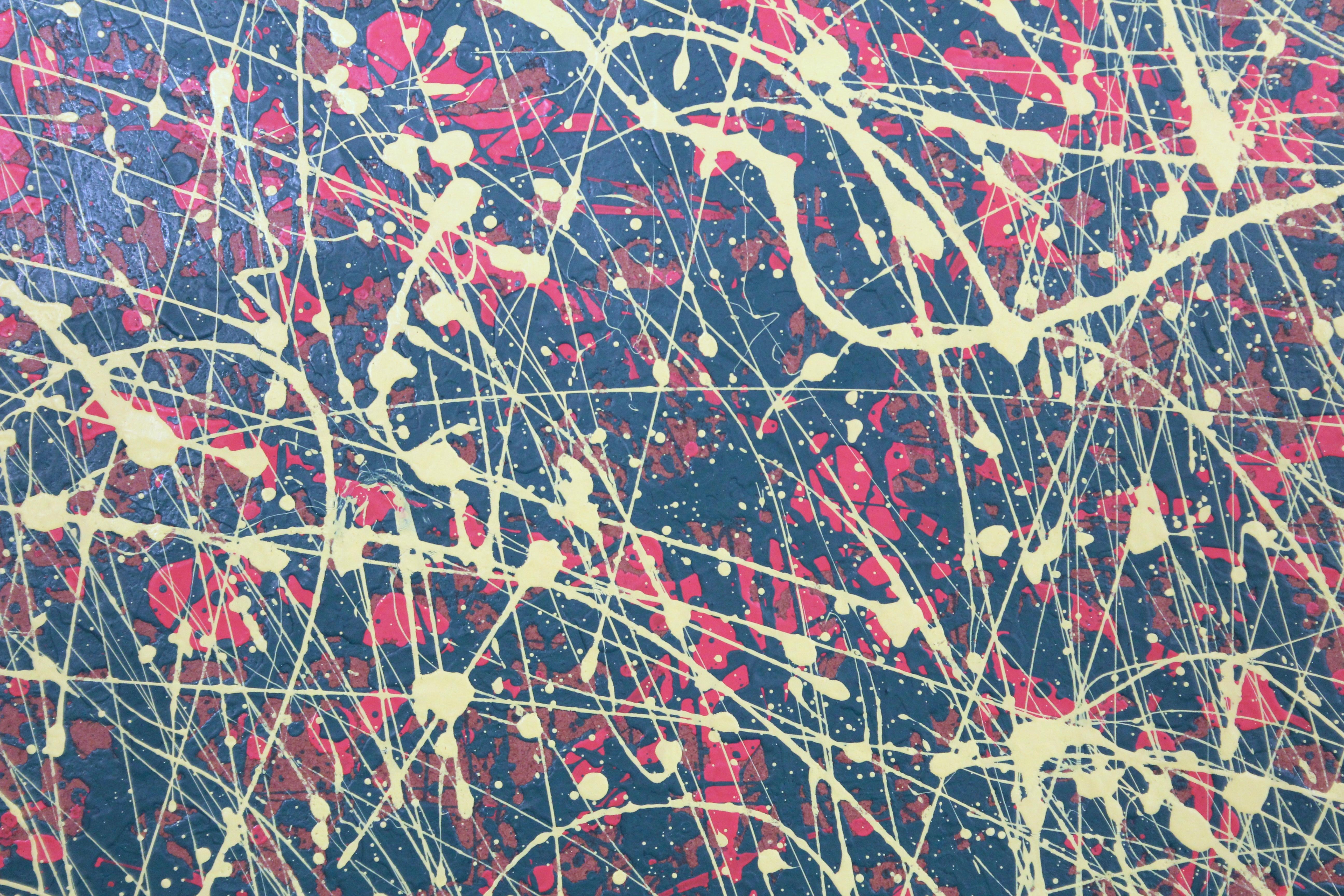 Vintage Splatter Ölgemälde Masonit Abstrakt Modernist gerahmt Groß 25x37, Vintage im Angebot 5