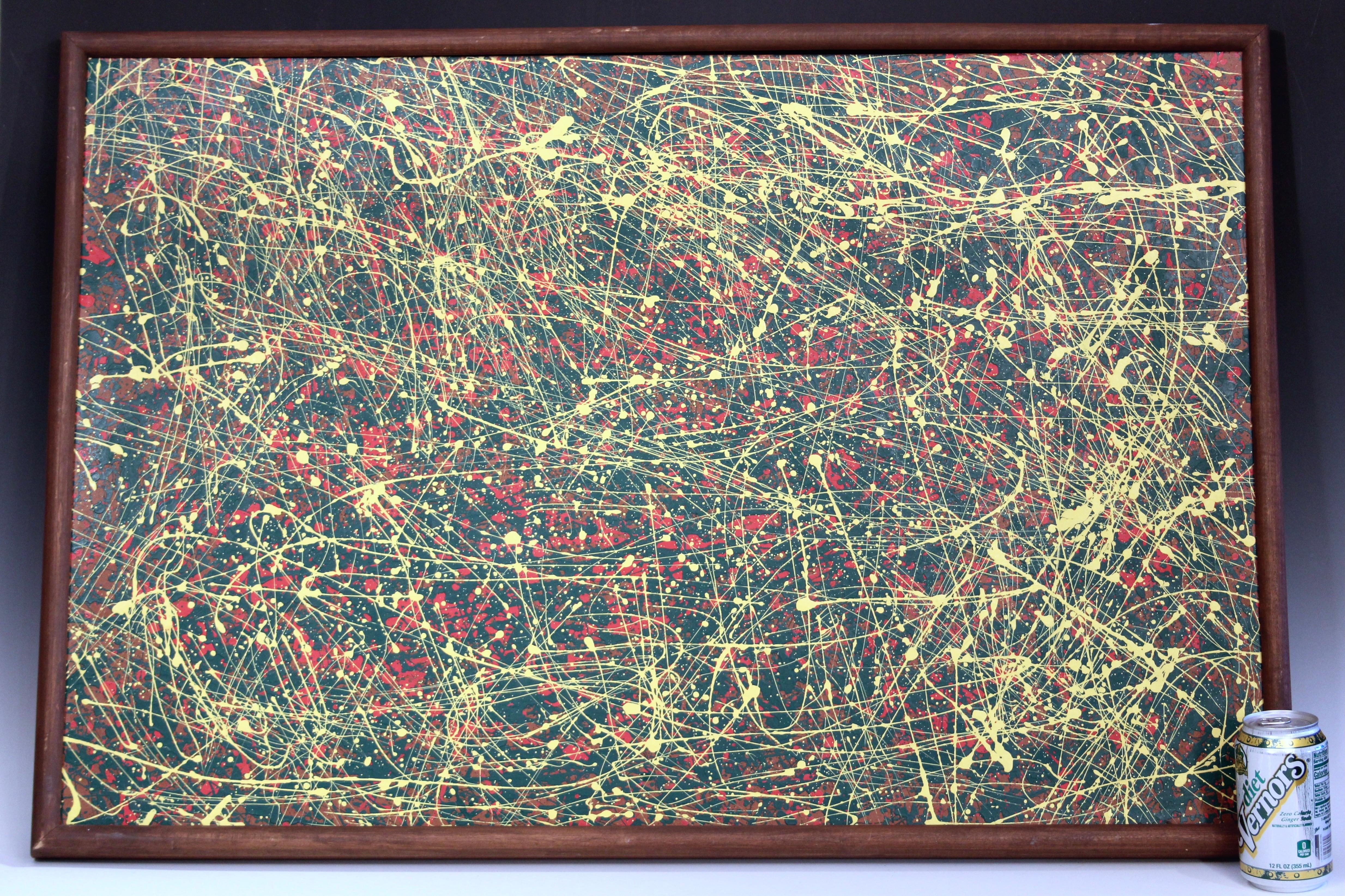 Vintage Splatter Ölgemälde Masonit Abstrakt Modernist gerahmt Groß 25x37, Vintage im Angebot 6