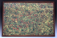Vintage Splatter Oil Painting Masonite Abstract Modernist Framed Large 25x37