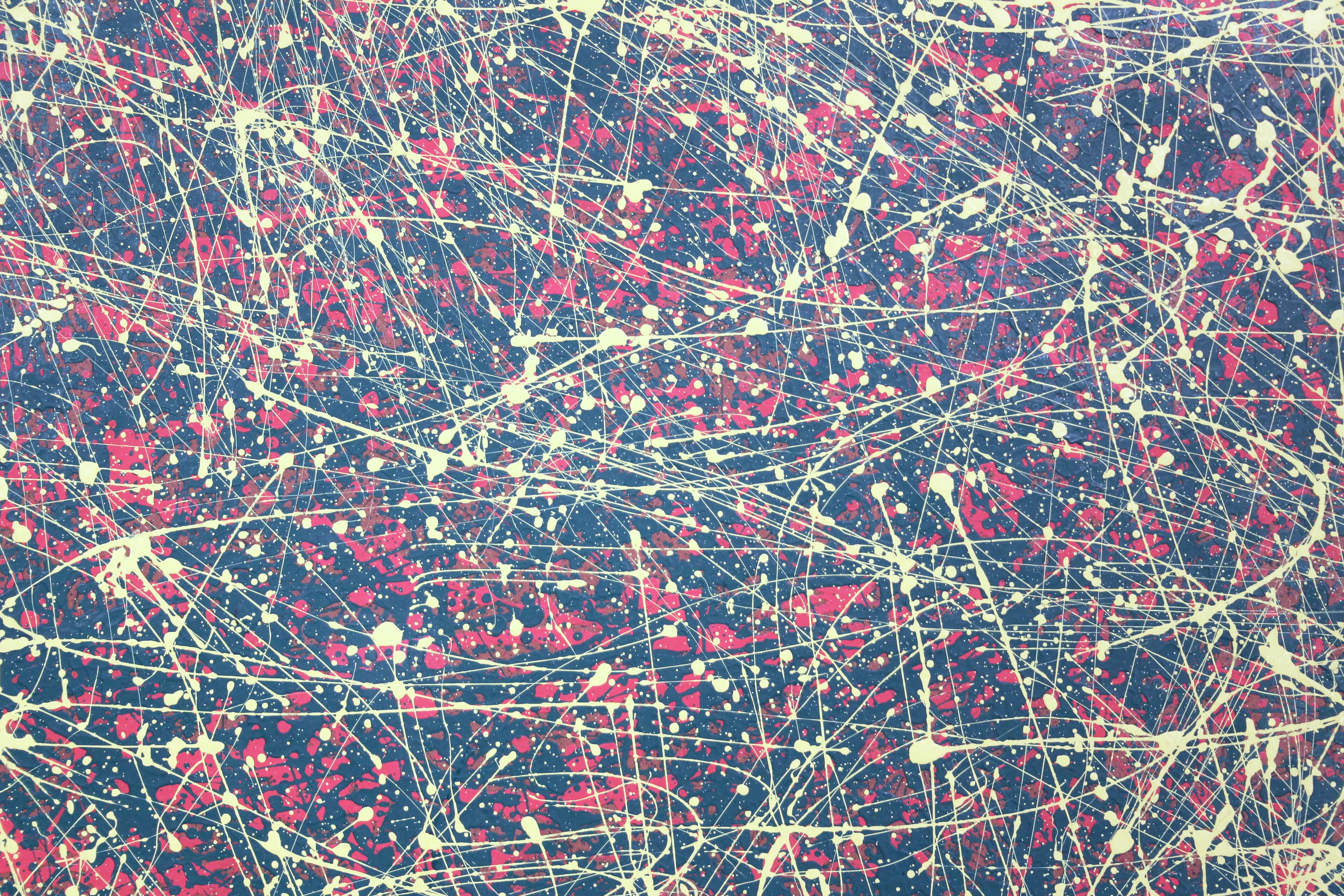 Vintage Splatter Ölgemälde Masonit Abstrakt Modernist gerahmt Groß 25x37, Vintage im Zustand „Gut“ im Angebot in Wilton, CT