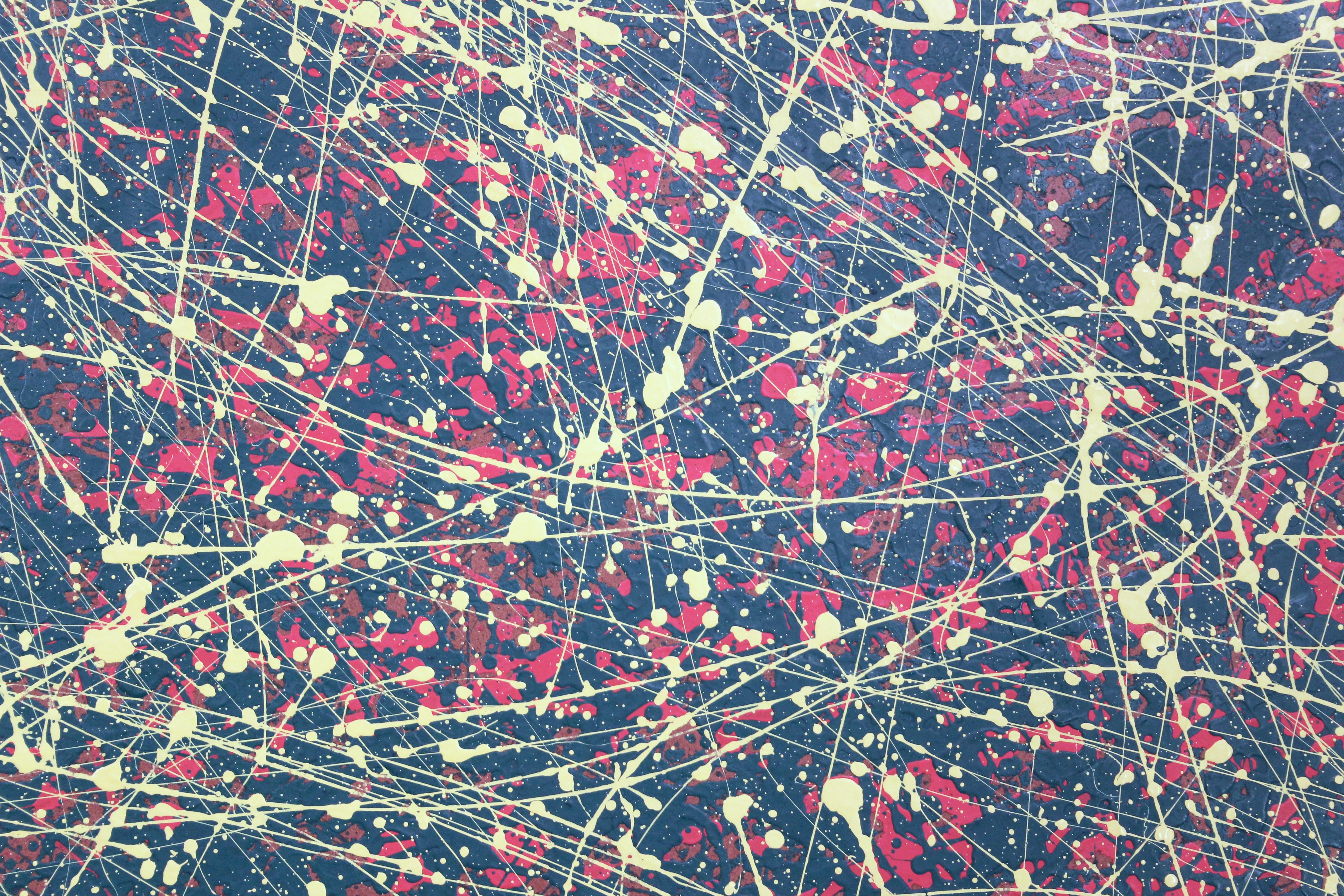 Vintage Splatter Ölgemälde Masonit Abstrakt Modernist gerahmt Groß 25x37, Vintage (Ende des 20. Jahrhunderts) im Angebot