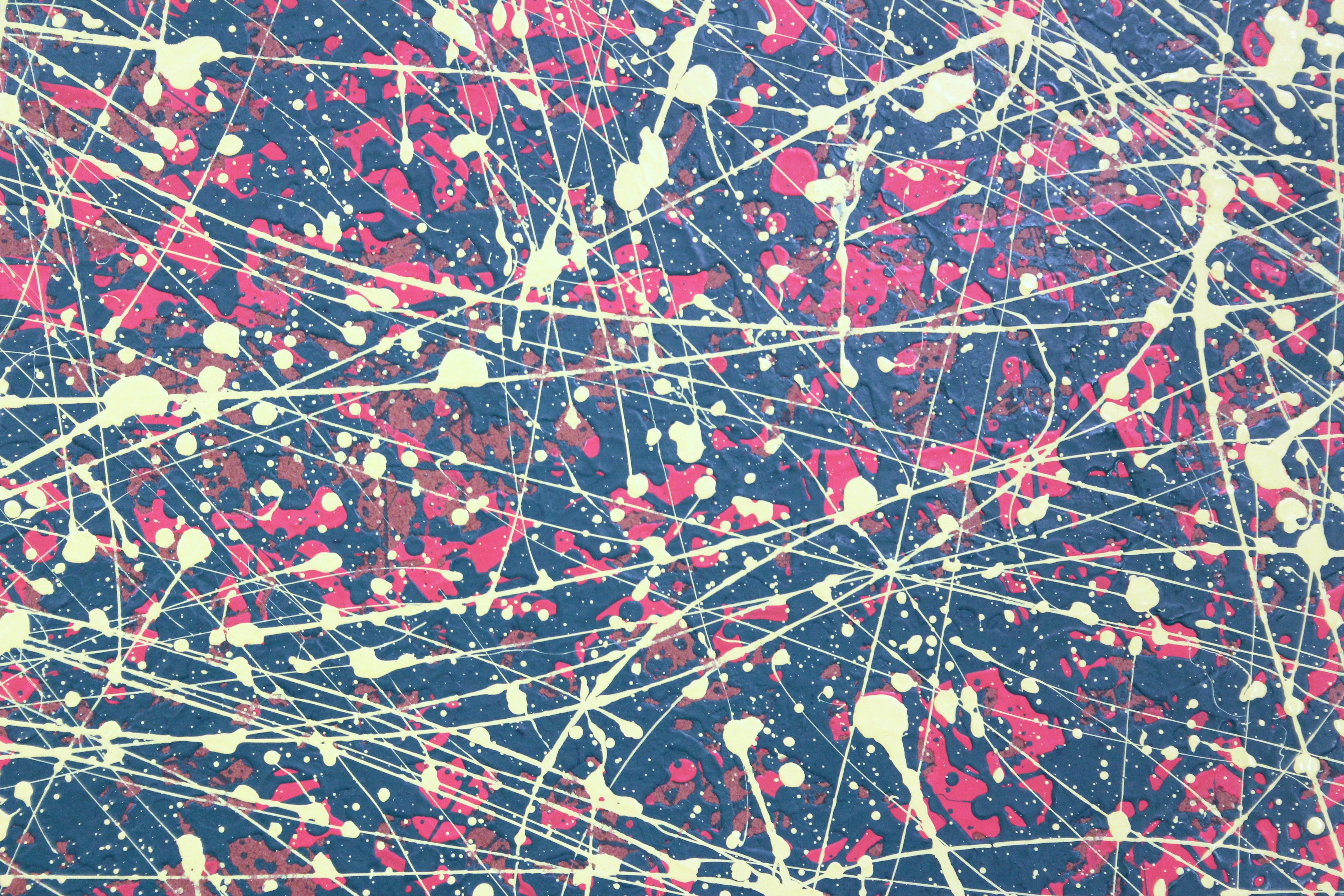 Vintage Splatter Ölgemälde Masonit Abstrakt Modernist gerahmt Groß 25x37, Vintage im Angebot 1