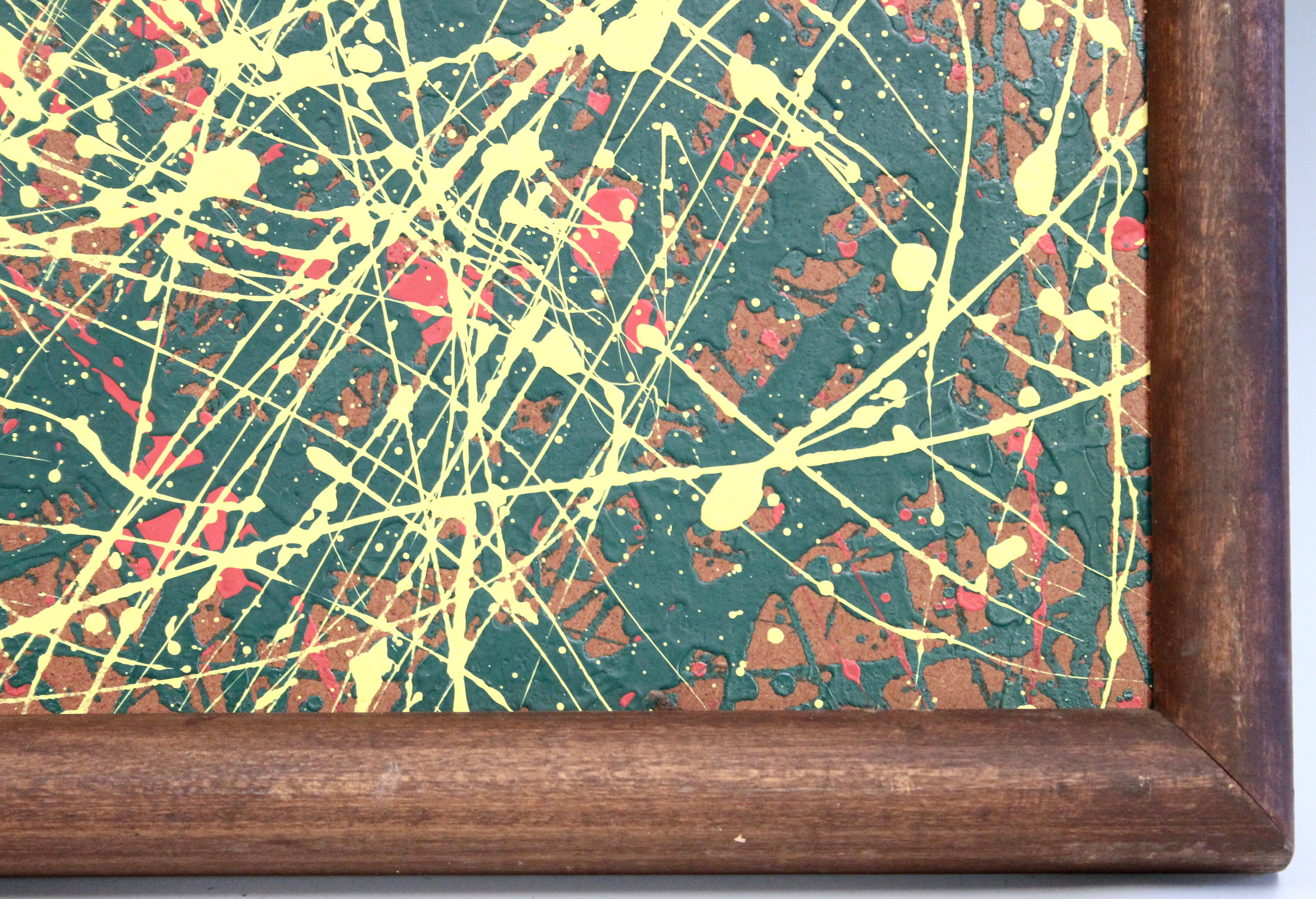 Vintage Splatter Ölgemälde Masonit Abstrakt Modernist gerahmt Groß 25x37, Vintage im Angebot 2