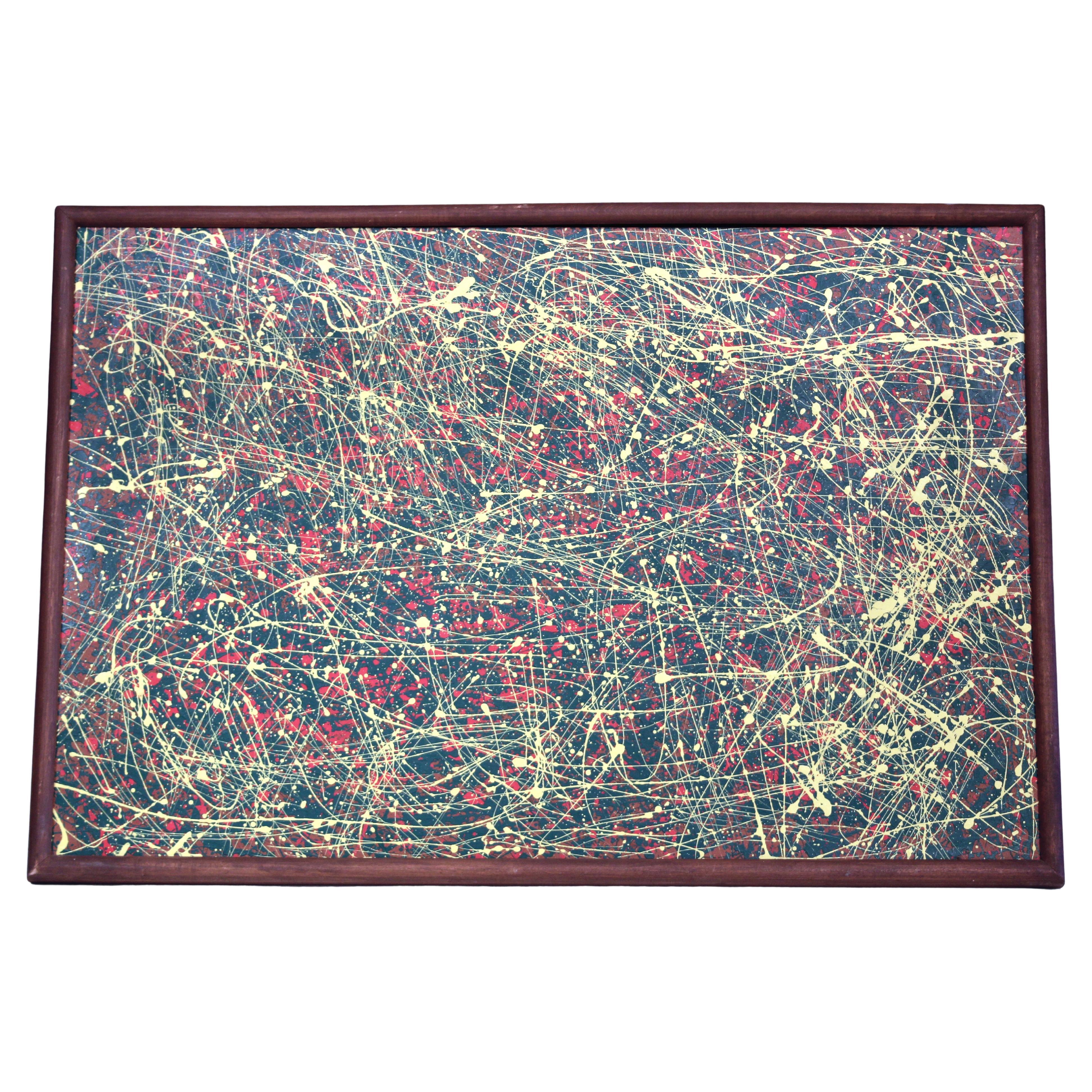 Vintage Splatter Ölgemälde Masonit Abstrakt Modernist gerahmt Groß 25x37, Vintage