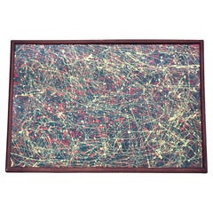 Vintage Splatter Oil Painting Masonite Abstract Modernist Framed Large 25x37