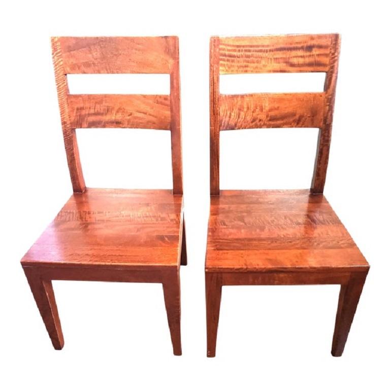 Vintage Splendid Solid Bubinga Wood Chairs, a Pair